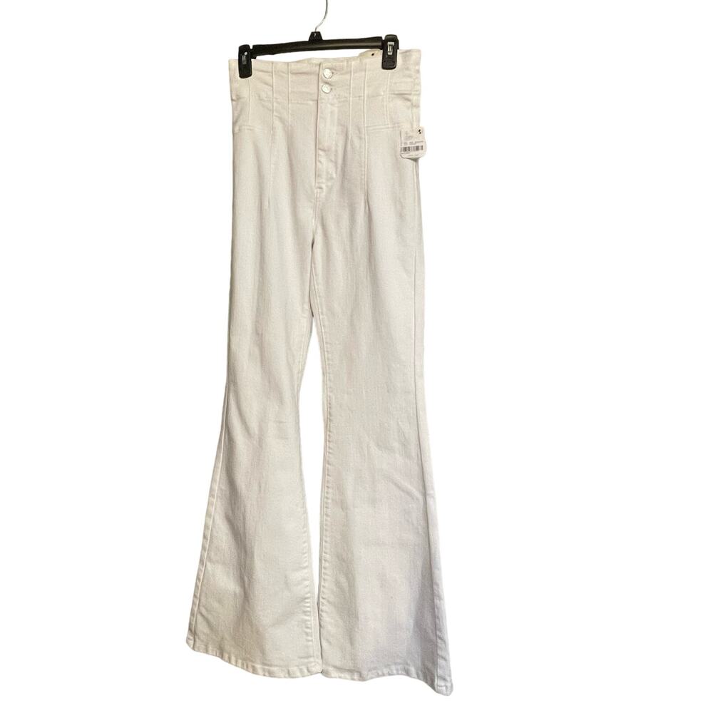 Free People We the Free Jayde Pants High Rise Flare Leg White Sz 30 Stretch Flaw